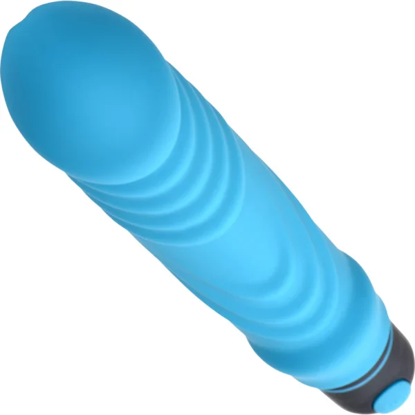 XL Bullet & Silicone Ribbed Sleeve Rechargeable Waterproof Vibrator - Blue - Image 4